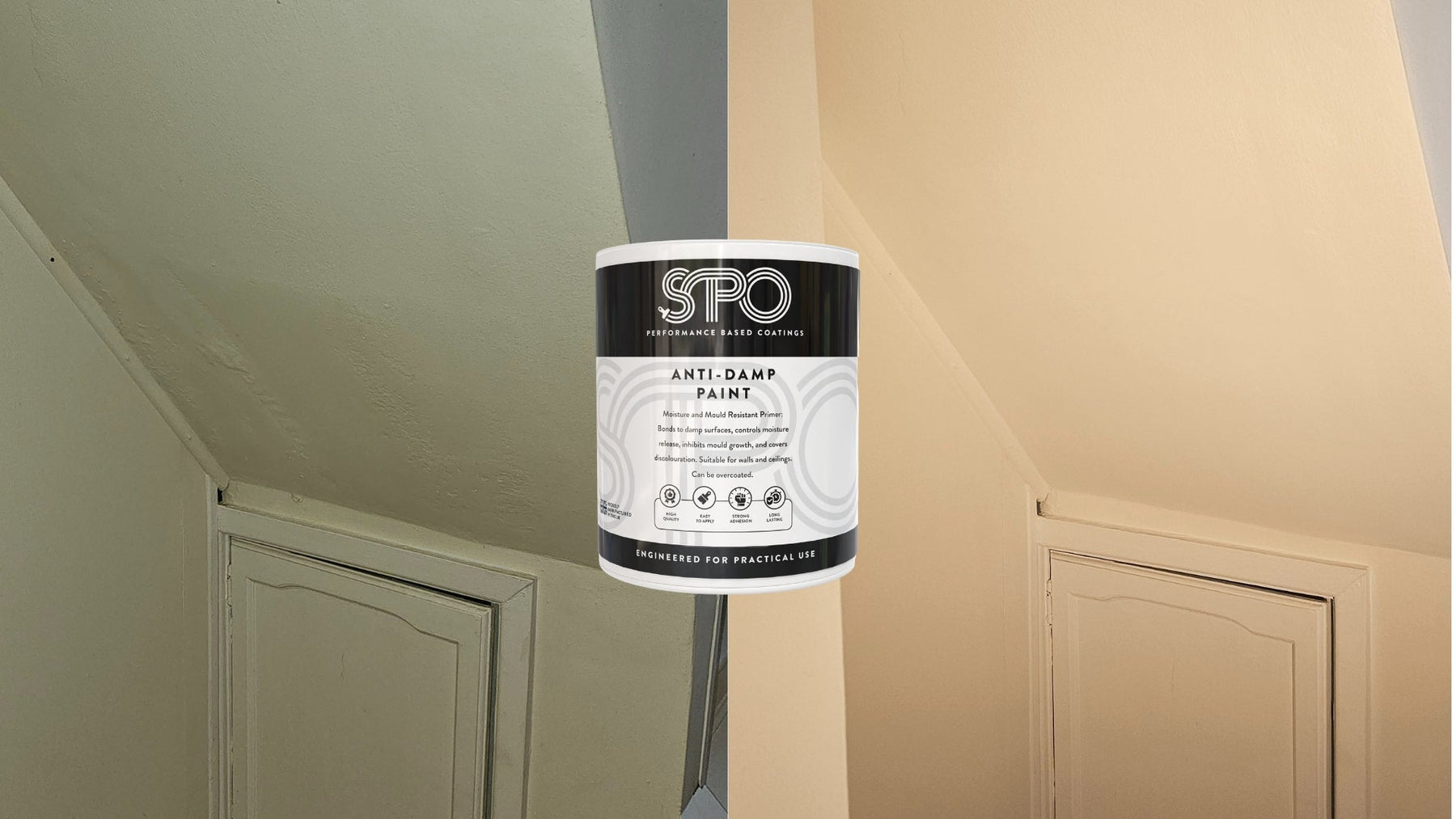 SPO Anti Damp Paint Painting A wall and Ceiling after a leak left damp patches, not needing to wait till surface is fully dry