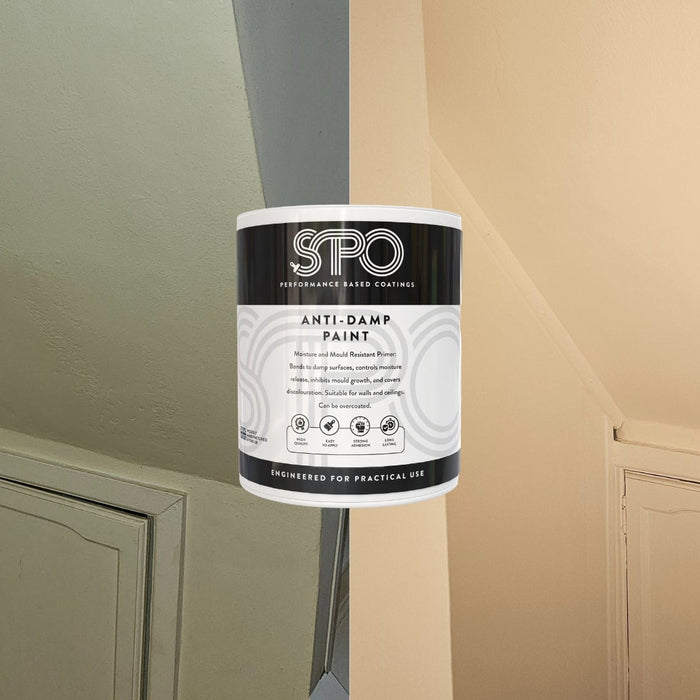 SPO Anti Damp Paint Painting A wall and Ceiling after a leak left damp patches, not needing to wait till surface is fully dry
