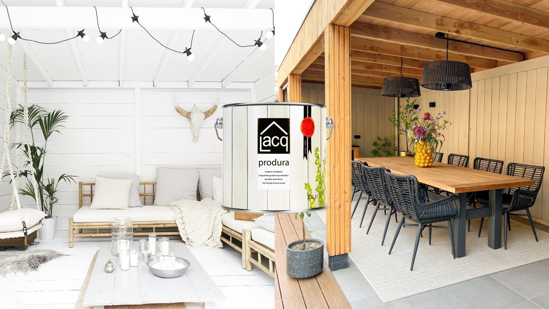 Wooden Table, Chairs and furniture protected with Lacq Produra óutdoor wood Protector