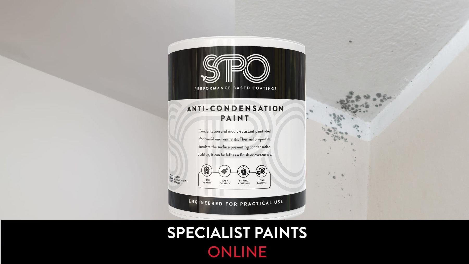 Before and after of using SPO anti-condensation paint on a ceiling prone to mould growth from moisture buildup