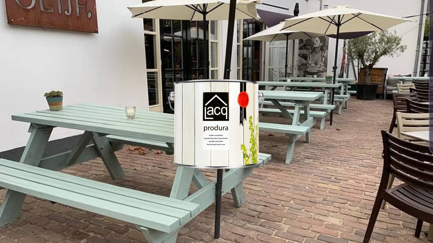 Refreshed Pub Picnic Benches with Green Clay Lacq Produra