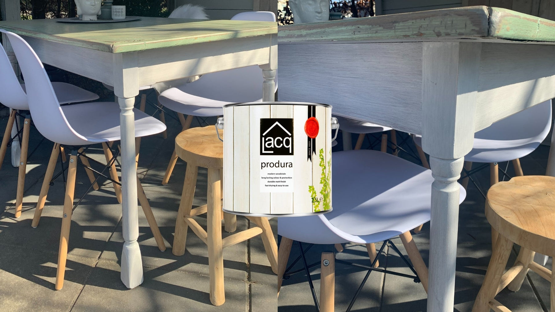 Mix & Match Garden Furniture Colours: White & Green Clay Lacq Produra for a Fresh Look