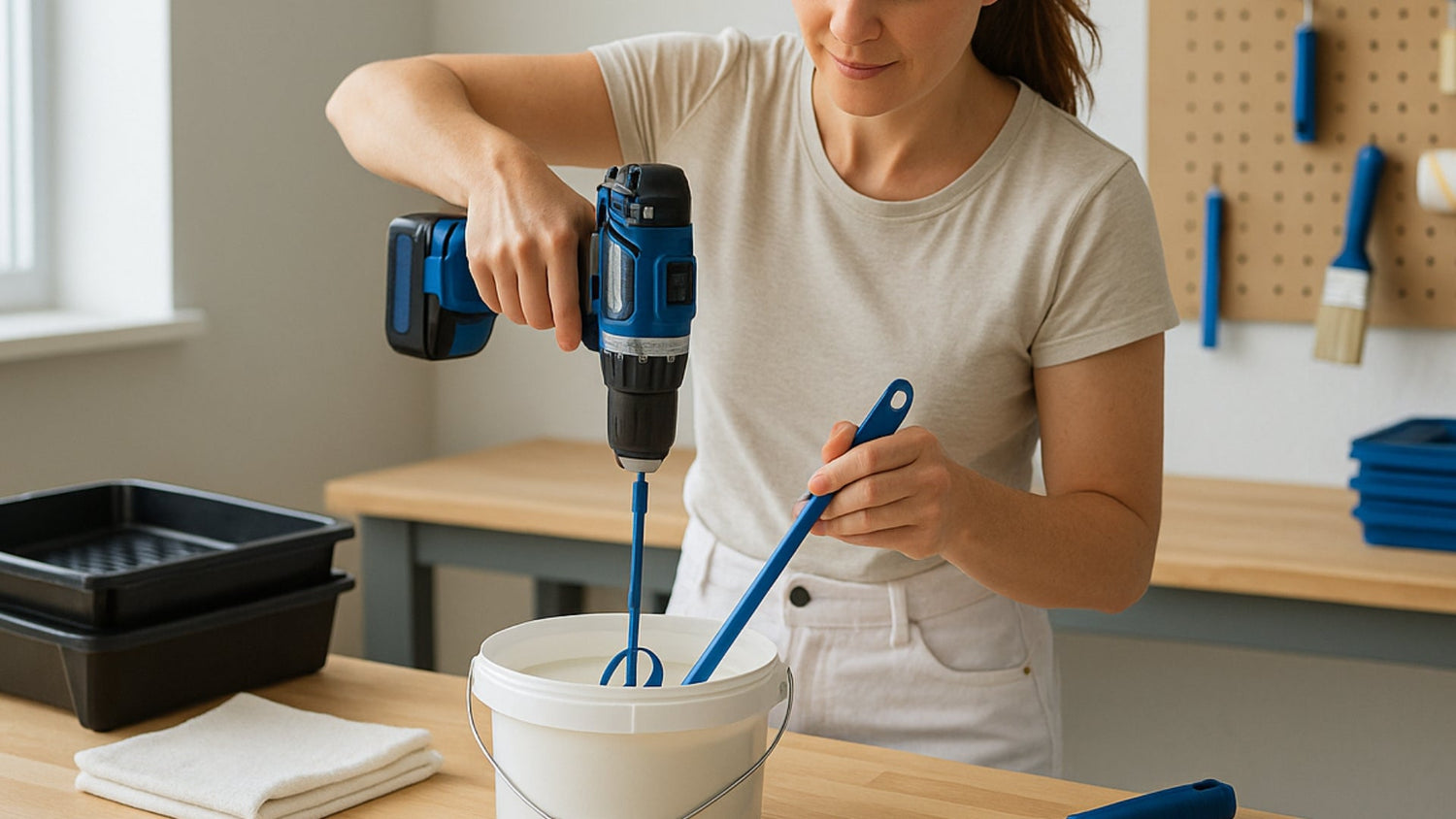 Mixing Paint With Mechanical Mixing Paddle for Drill, Paddle mixer for drill