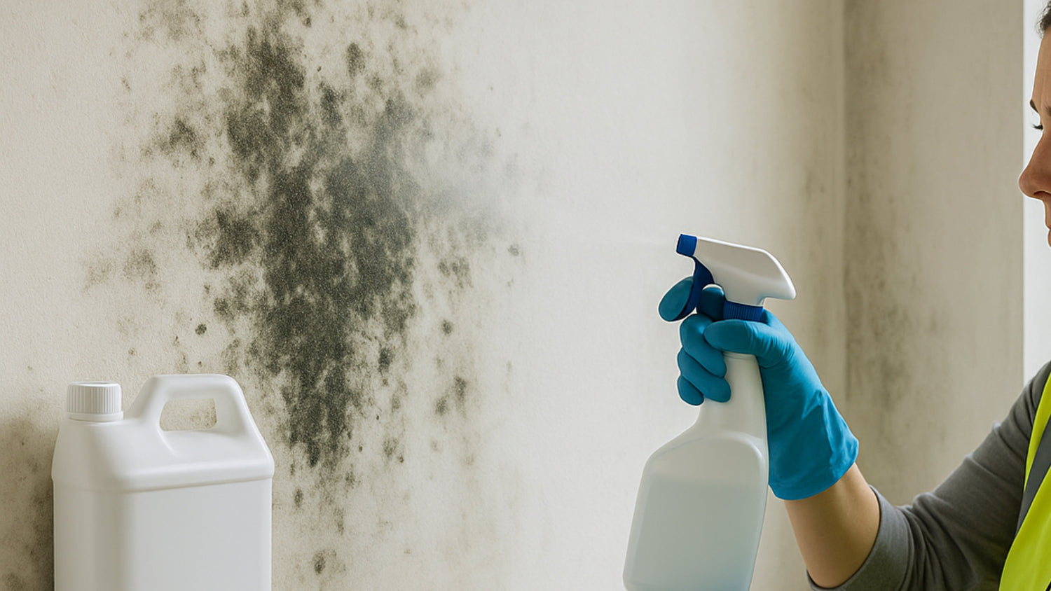 Cleaning Mould on a Wall using Fluxaf Mould Remover before painting