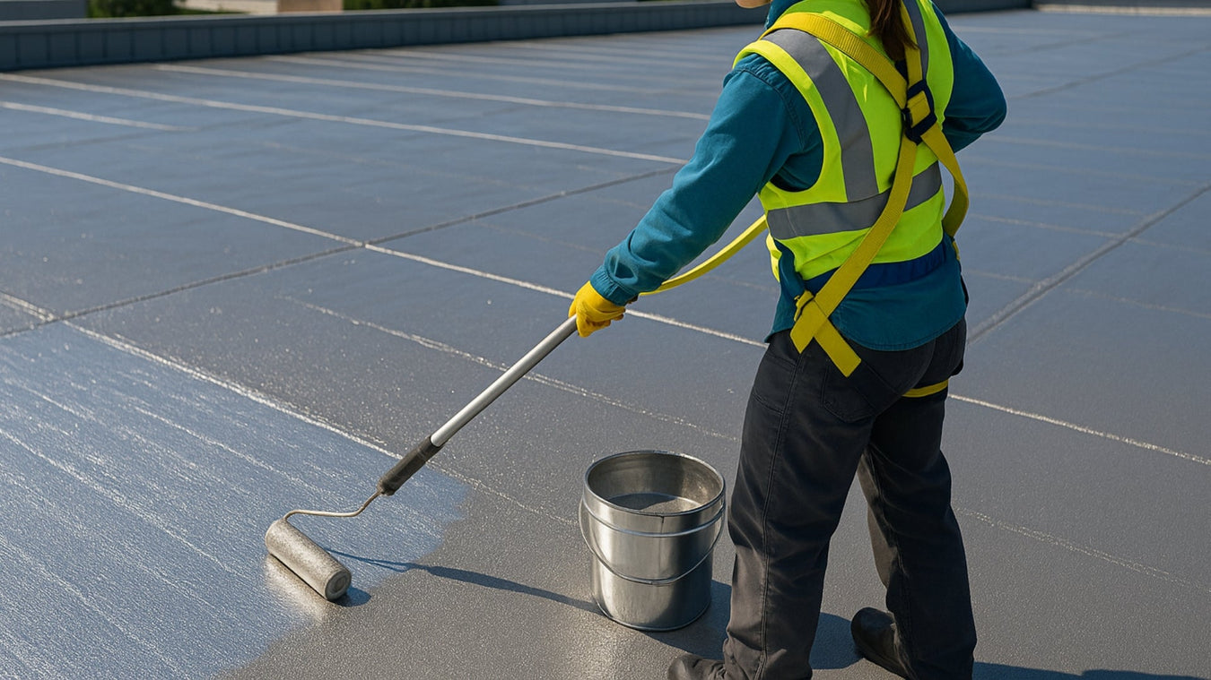 Reflecting sun and reducing heat by painting a flat roof with Coo-Var solar reflective aluminium paint