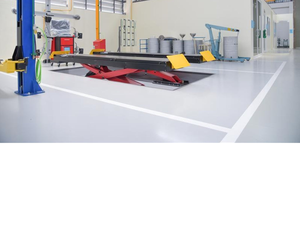 Garage Floor Painted with epoxy floor paint and Line marking Paint