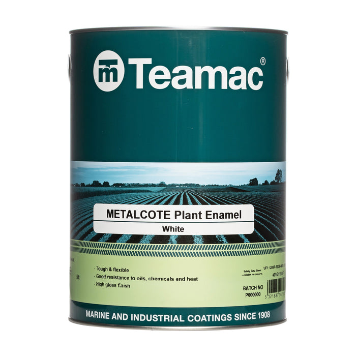 Teamac Metalcote Machinery Enamel shown in its front-facing tin.