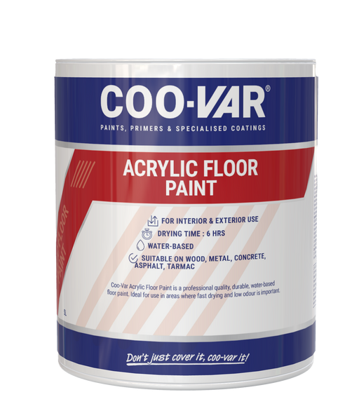 Coo-Var Acrylic Floor Paint shown in its front-facing tin.