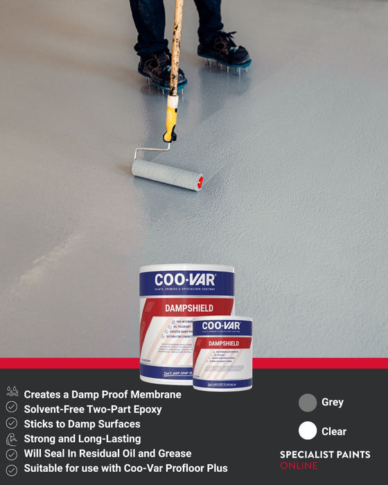 Coo-Var Dampshield Primer applied to a concrete floor as a damp-resistant surface preparation layer.