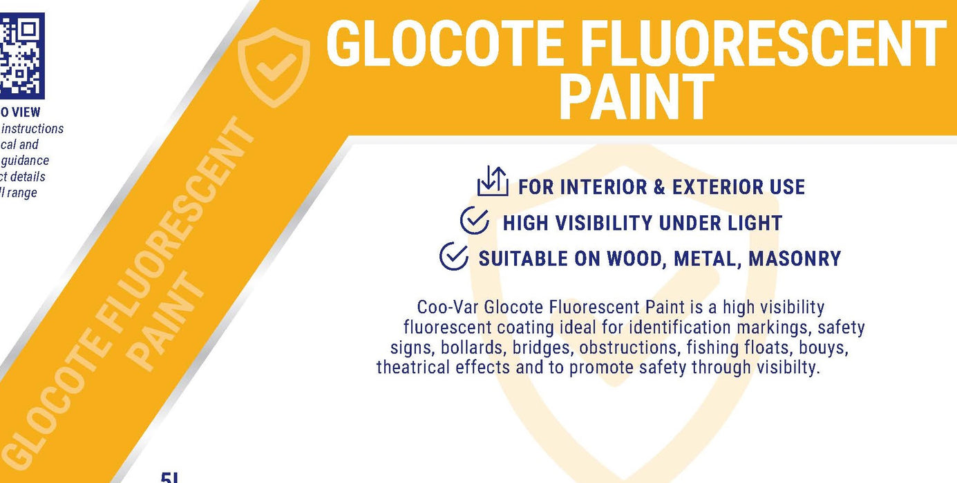 Coo-Var Glocote Fluorescent Paint High-Visibility Paint front label with technical and product details.