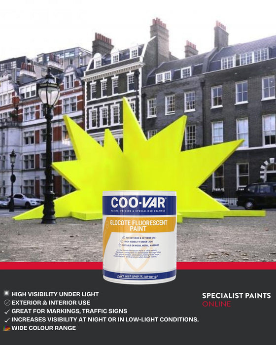Coo-Var Glocote Fluorescent Paint High-Visibility Paint applied to hazards for enhanced visibility.