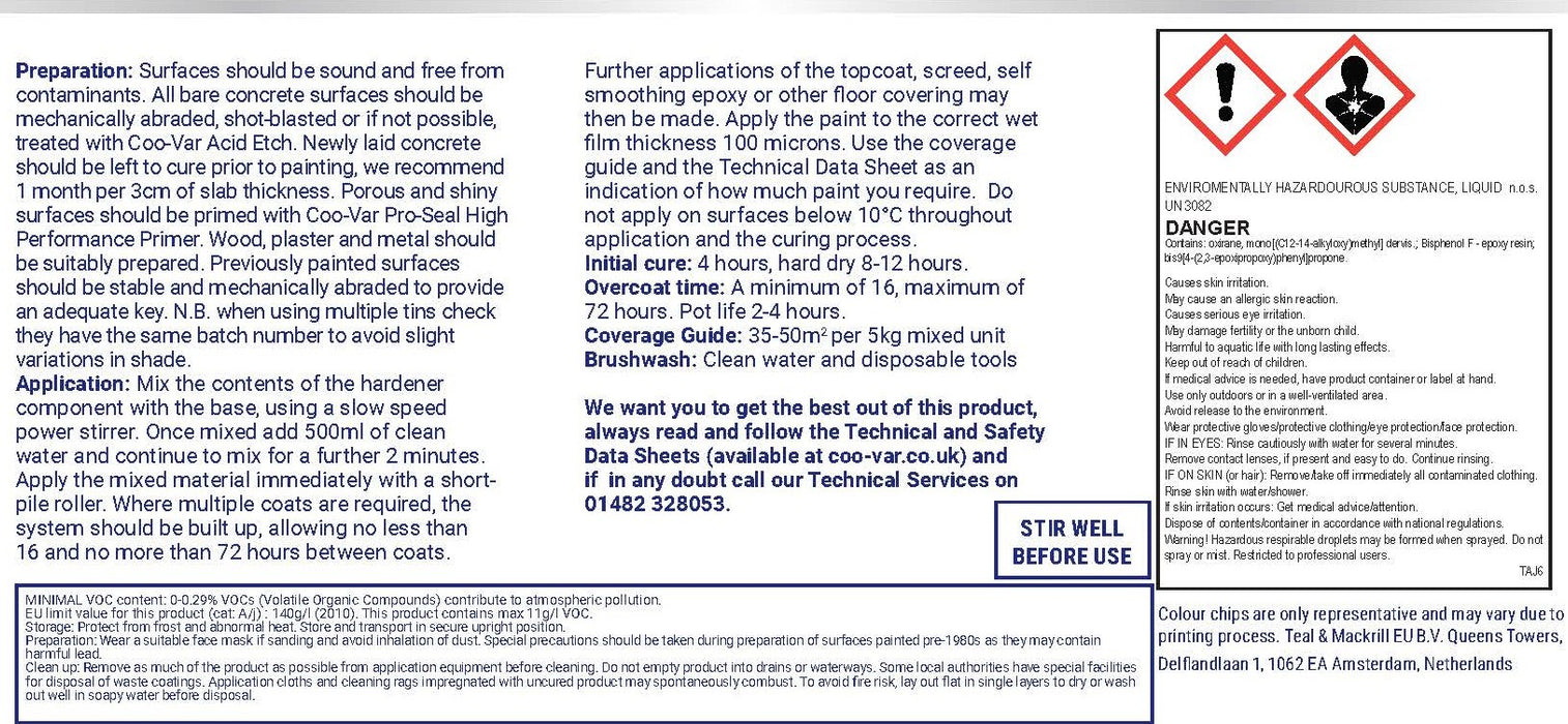 Coo-Var Guardcoat Antibacterial Paint base component back label.