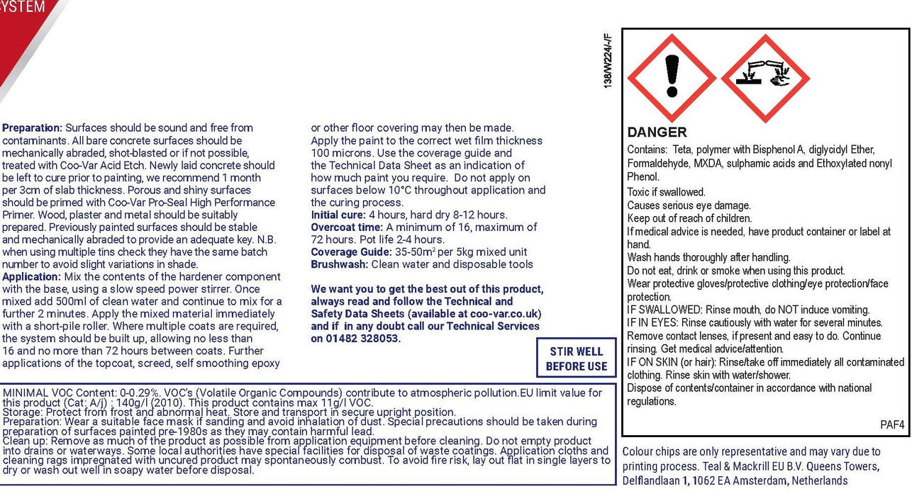 Coo-Var Guardcoat Antibacterial Paint hardener back label.