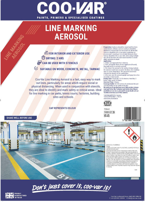 Coo-Var Line Marking Aerosol front label with product branding.