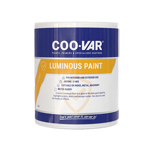 Coo-Var Luminous Paint front of tin showing branded packaging and product label.