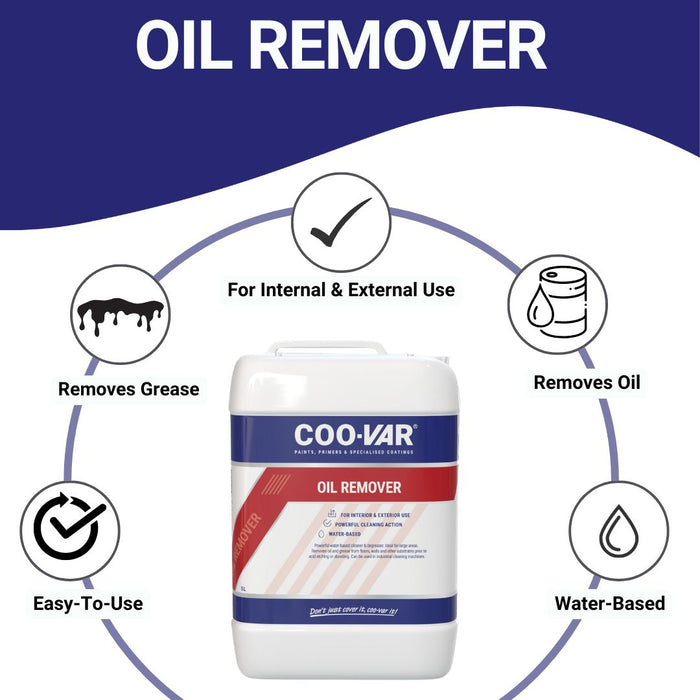 Coo-Var Oil Remover features and usage tips shown in an infographic.