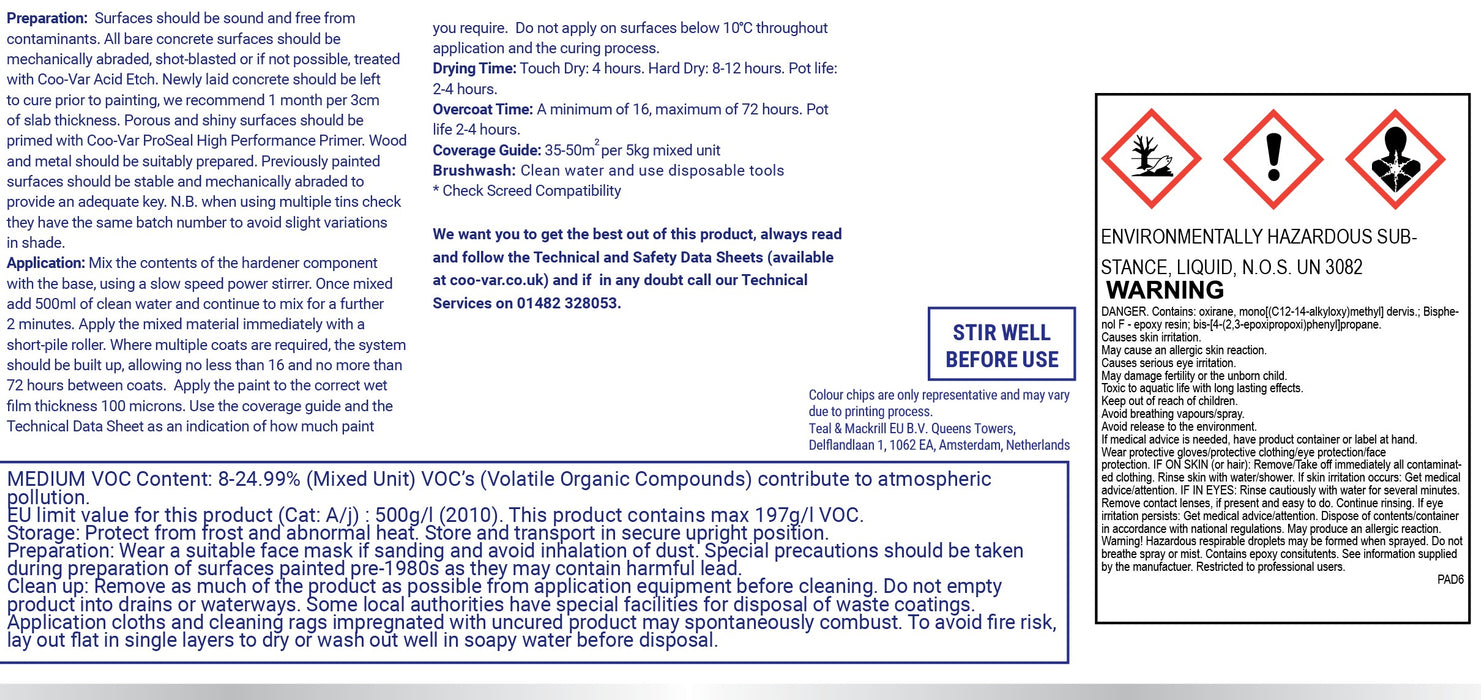 Coo-Var Profloor Epoxy Floor Paint base component back label.