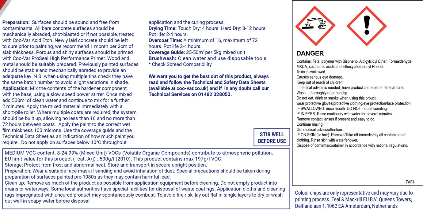 Coo-Var Profloor Epoxy Floor Paint hardener back label.
