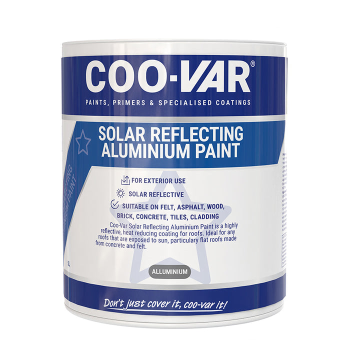 Coo-Var Solar Reflecting Aluminium Paint displayed in its front-facing tin.