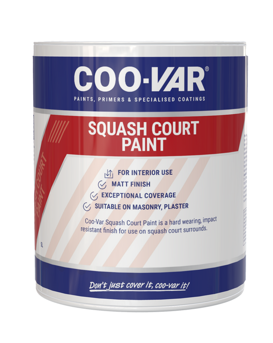 Coo-Var Squash Court Paint shown in its front-facing tin.
