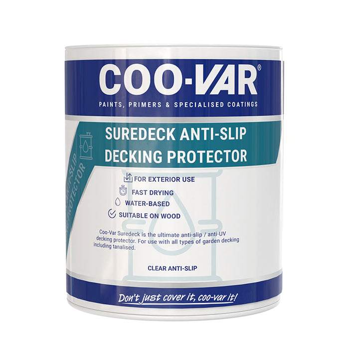 Coo-Var Suredeck Anti-Slip Decking Protector shown in its front-facing tin.