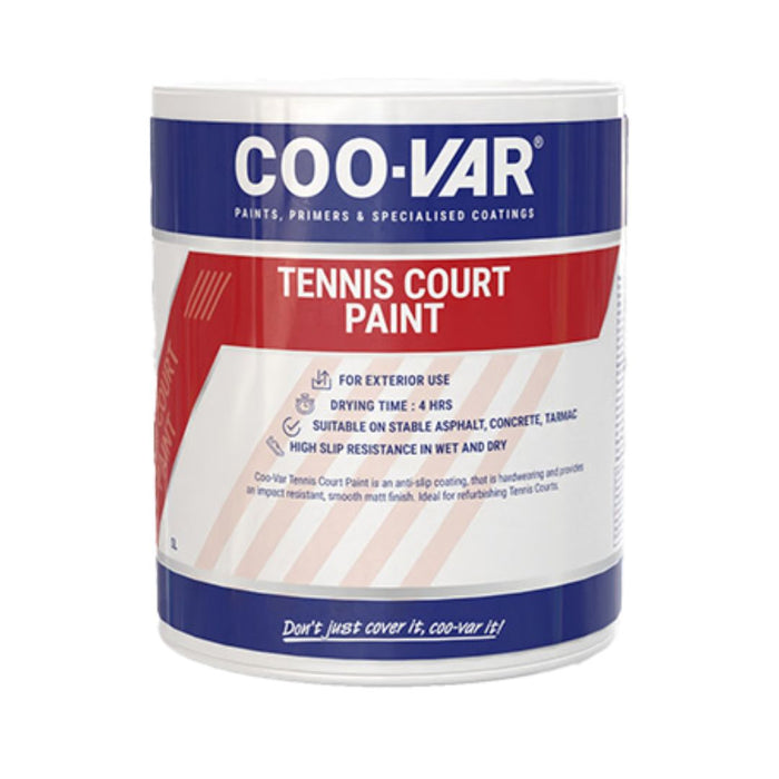 Coo-Var Tennis Court Paint shown in its front-facing tin.
