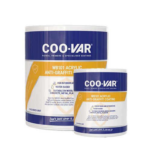 Coo-Var WB101 Acrylic Anti-Graffiti Coating front of tin with lid showing product branding.