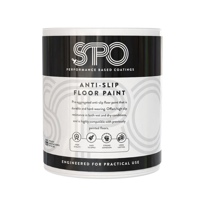 SPO Anti-Slip Floor Paint shown in its front-facing tin.