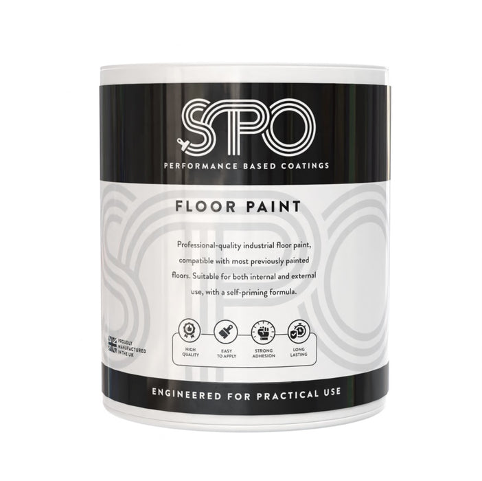 SPO Floor Paint shown in its front-facing tin.