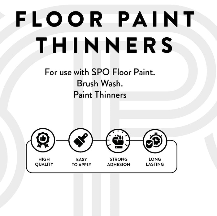 SPO Floor Paint Thinners front label with product name and key application details.