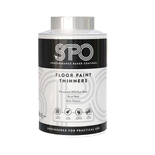 SPO Floor Paint Thinners front of tin showing product branding and packaging design.
