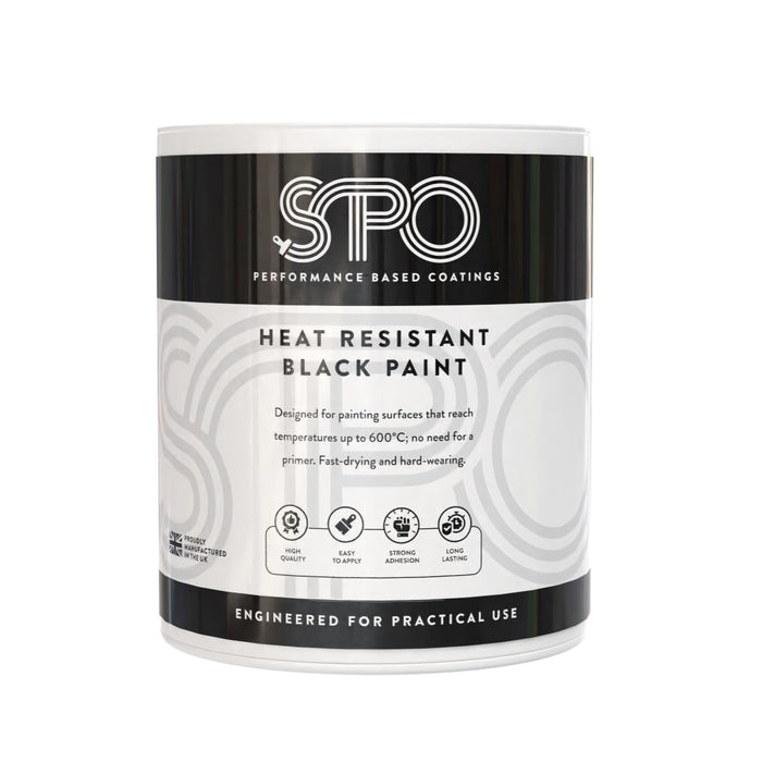 SPO Heat Resistant Black Paint shown in its front-facing tin.