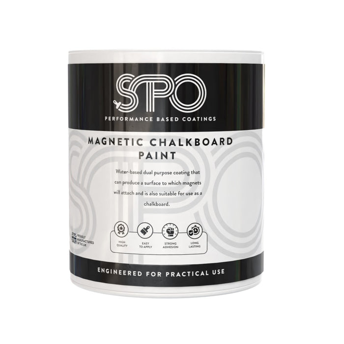 SPO Magnetic Chalkboard Paint shown in its front-facing tin.
