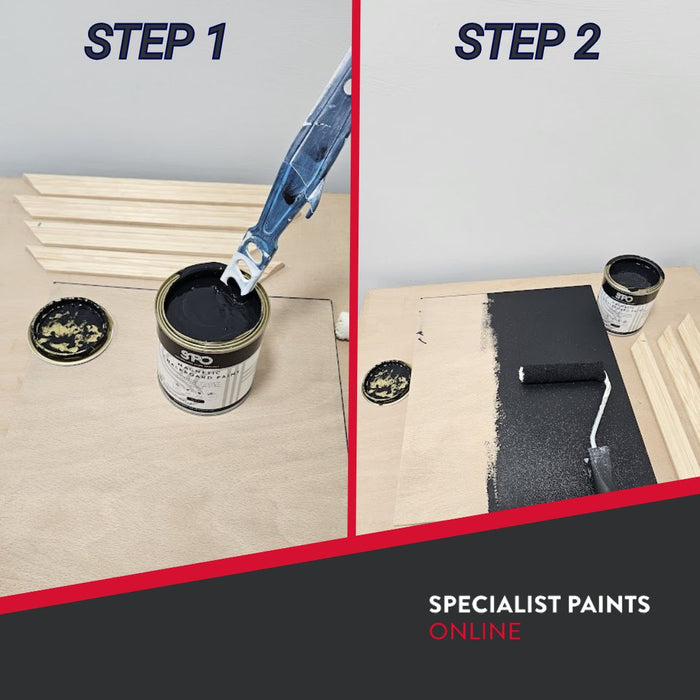 SPO Magnetic Chalkboard Paint application process, steps 1 and 2 shown.