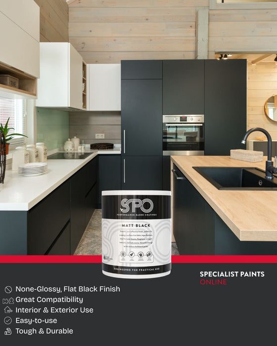 SPO Matt Black Paint applied to a modern kitchen for a sleek finish.