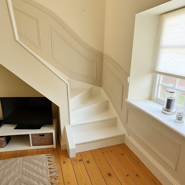 SPO Shellac Stain & Odour Blocker covering pen and pencil marks on panelling.