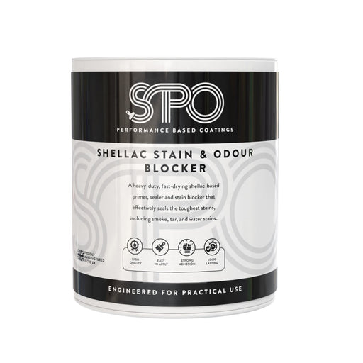 SPO Shellac Stain & Odour Blocker shown in its front facing tin.