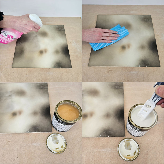 SPO Shellac Stain & Odour Blocker hiding stubborn smoke stains.