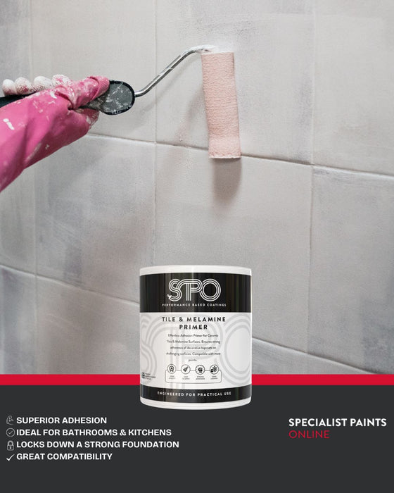 SPO Tile and Melamine Primer applied to tiles as an effective tile primer.