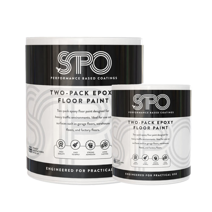 SPO Two-Pack Epoxy Floor Paint front of tin with branding and product labelling.
