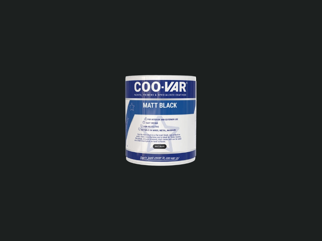 Coo-Var Matt Black Paint tin - professional interior and exterior matt black paint UK