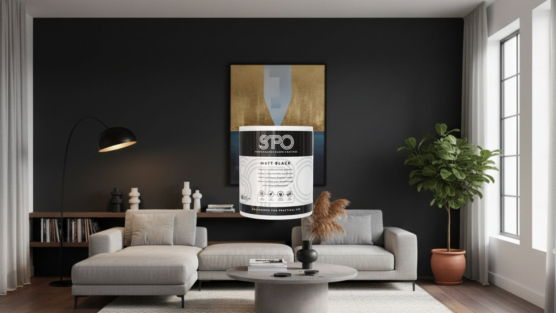 SPO Matt Black Paint for interior walls and surfaces in UK homes
