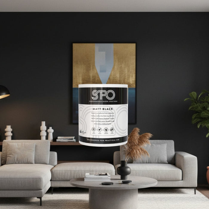 SPO Matt Black Paint for interior walls and surfaces in UK homes