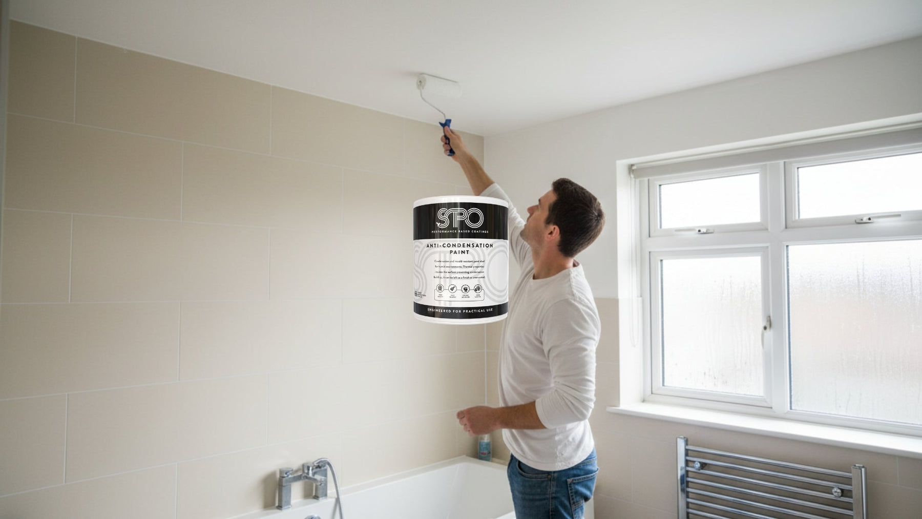 SPO Anti-Condensation Paint being applied to a wall to prevent condensation and mould in UK homes