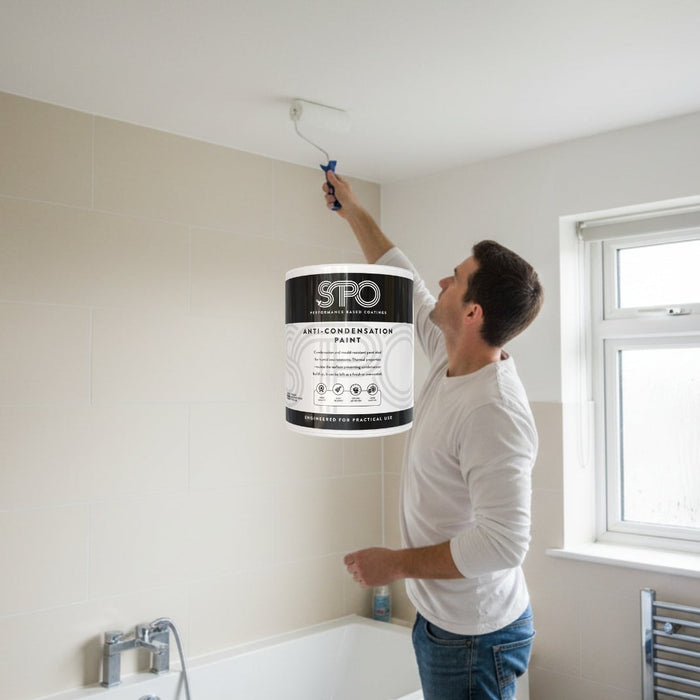 SPO Anti-Condensation Paint being applied to a wall to prevent condensation and mould in UK homes