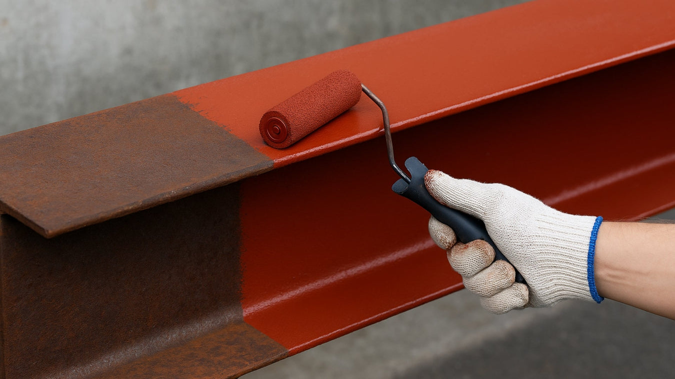 Steel beam primed with Red Zinc Phosphate Primer
