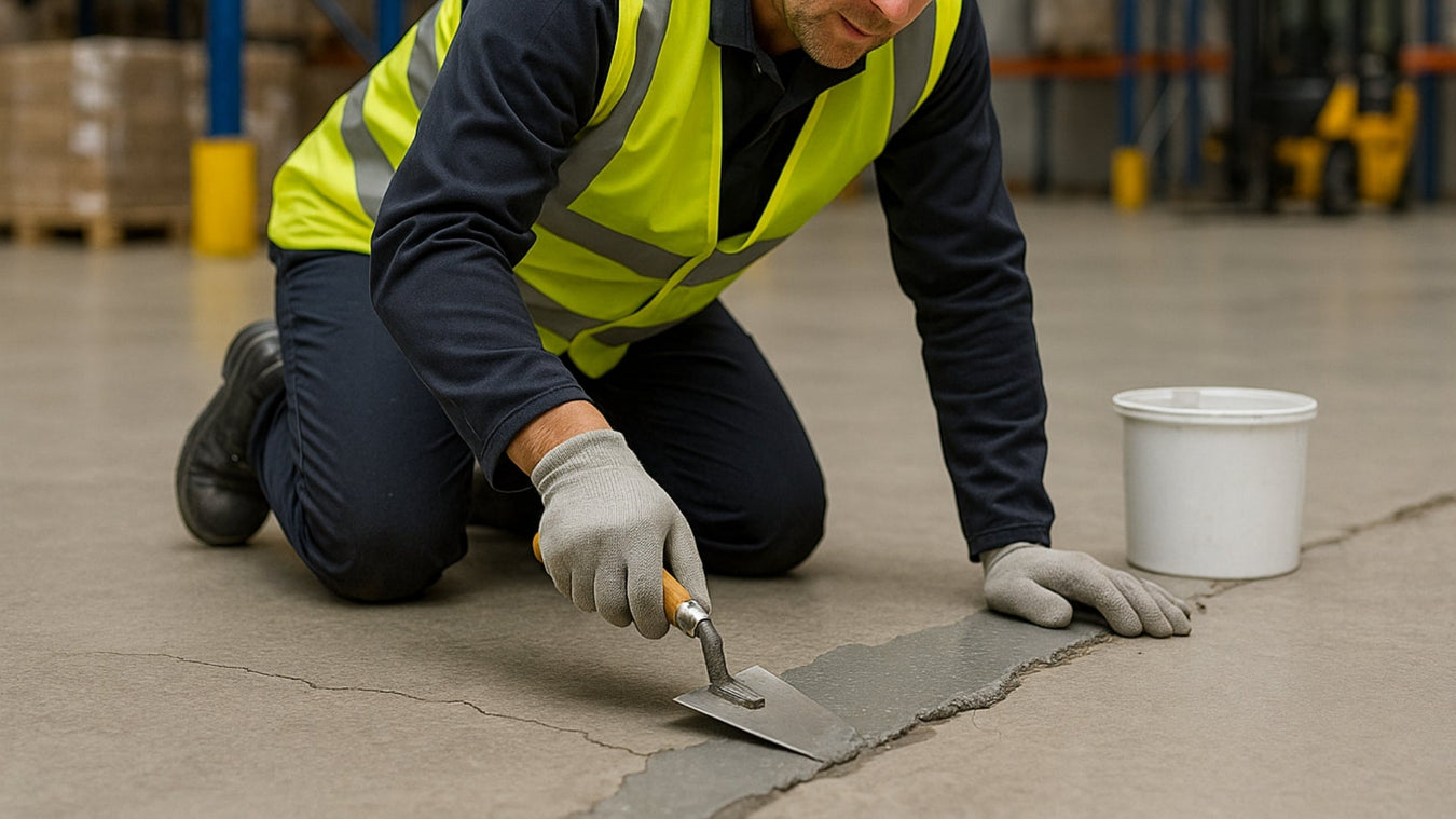 Crack in Concrete Floor being repaired with Coo-Var Concrete Repair Mortar