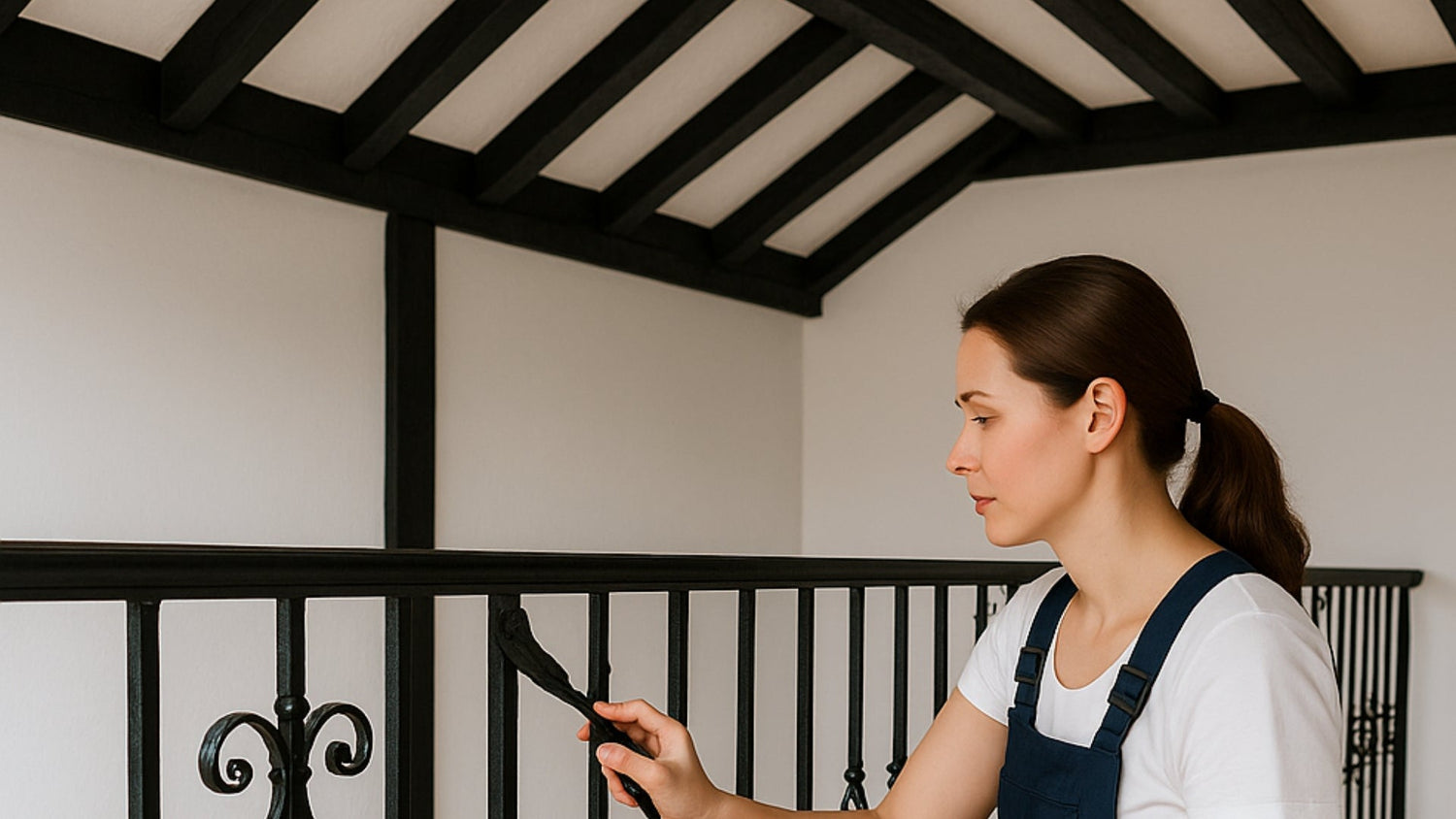 Painting beams and wrought Iron Railings Matt Black with SPO Matt Black