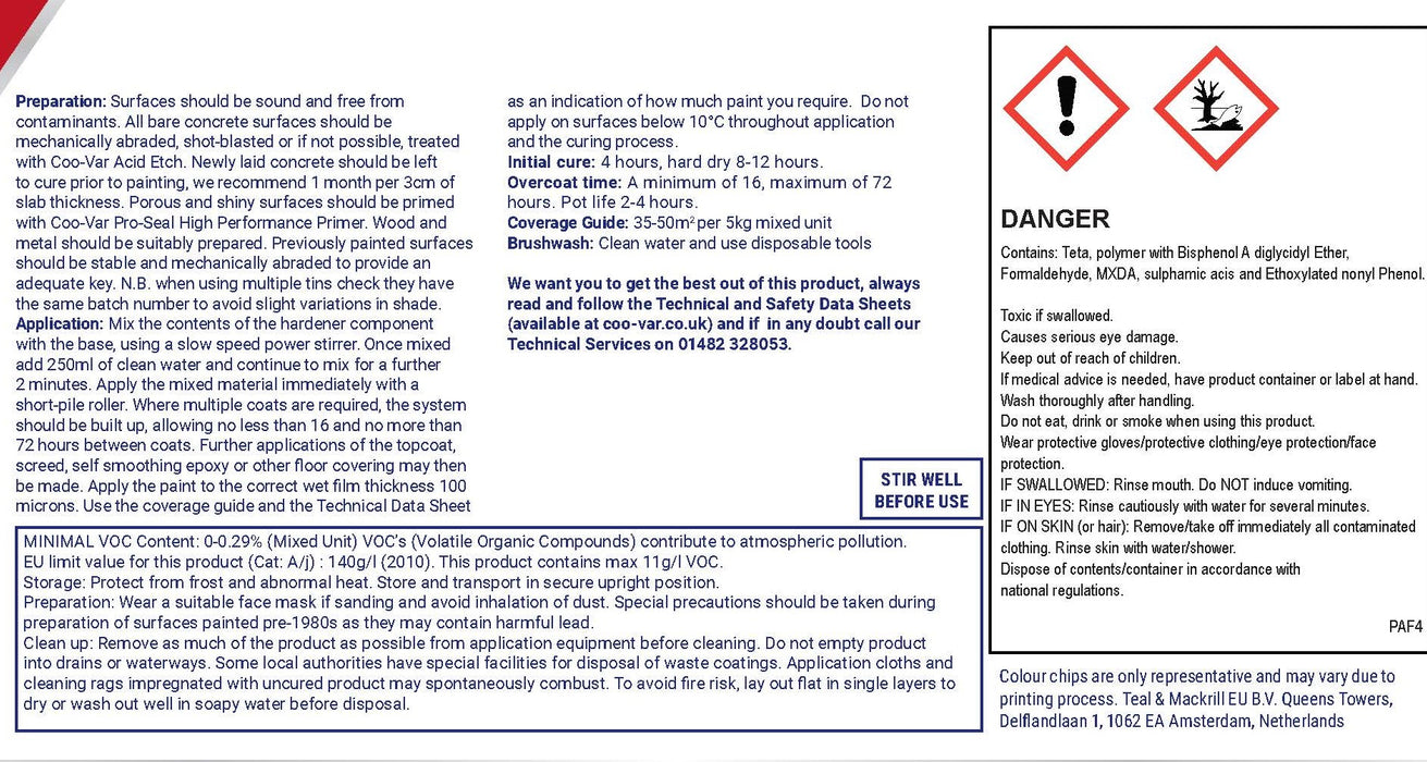 Coo-Var ProGrip Hardener Paint Label Back