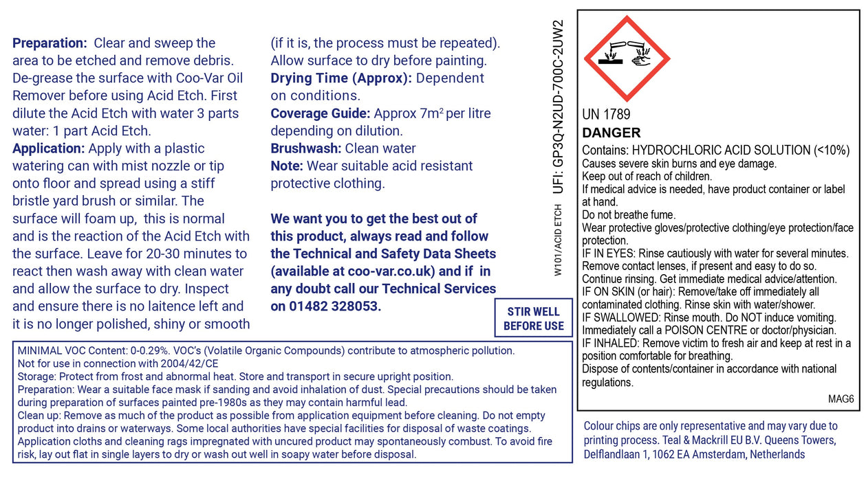 Coo-Var Acid Etch Floor Etch and Clean Label Back